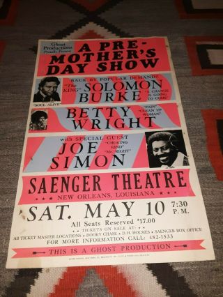 Globe Concert Poster Solomon Burke Betty Wright Joe Simon Orleans