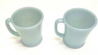 Vintage Turquoise Blue Fire King D Handle Coffee Cups Made 1956 - 1958