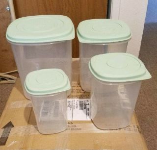 4 Martha Stewart Everyday Storage Containers Set Clear Plastic Green Lids