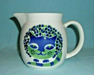 Arabia Of Finland Vintage 5 - 1/4 " Mid Century Modern Blue And Green Cat Pitcher