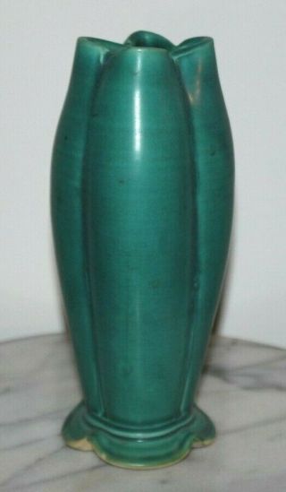 Devon Mission Arts & Crafts Green Leaf Pottery Vase 8 "