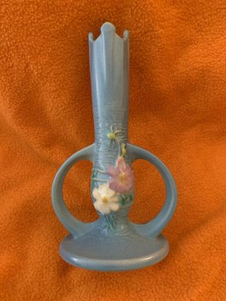 Roseville Pottery Cosmo Bud Vase Blue 959 - 7”