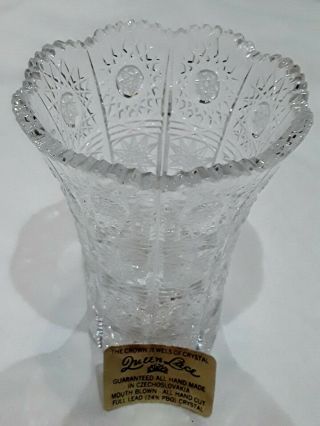 Vintage Czechoslovakia Queen Lace Hand Cut Lead Clear Sawtooth Crystal 4 " Vase