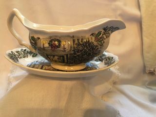 Johnson Brothers Merry Christmas Pattern Gravy Boat And Under Plate,  Euc.