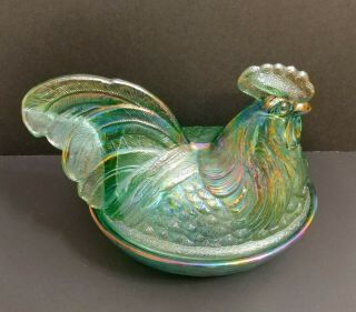 Large Art Glass Fenton Iridescent Hen on Nest Candy Dish Basket 3