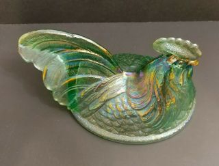 Large Art Glass Fenton Iridescent Hen on Nest Candy Dish Basket 8