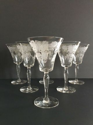 Set Of 6 Morgantown Picardy Etch 7646 Floral/roses Wine/ Goblets