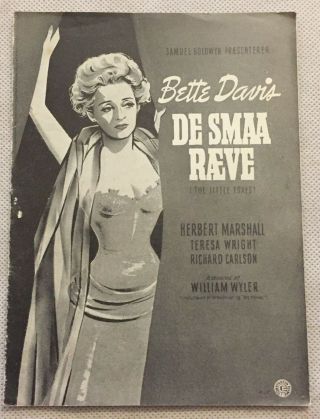 The Little Foxes Bette Davis Herbert Marshall Vintage 1941 Danish Movie Program