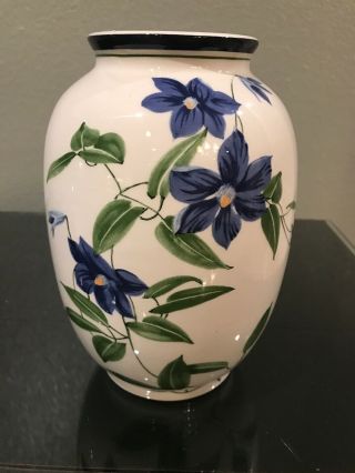 Vintage Tiffany & Co.  Este Ceramiche Italian 8 " Vase With Flowers Blue Trim