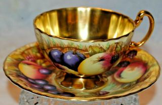 Vtg Aynsley Fruit Orchard Gold Tea Cup Saucer Set Bone China England Hand Painte