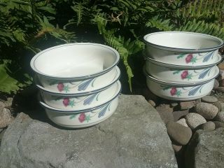 Set Of 6 Lenox Chinastone Poppies On Blue Soup/cereal Bowls