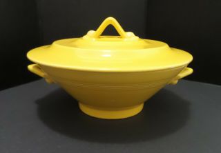 Vintage Homer Laughlin Harlequin Casserole Dish Covered Bowl Yellow 10 " Pottery
