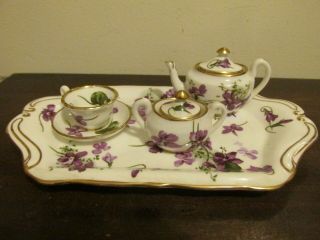 Hammersley Member Of Spode Miniature Tea Set Tray Pot Cup Saucer Sugar Violets
