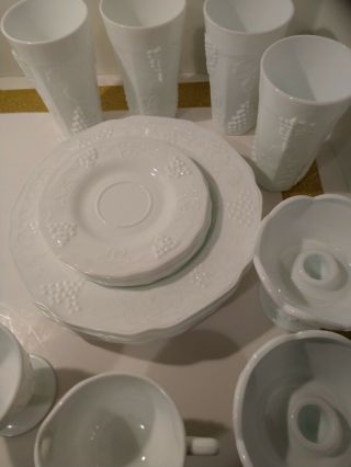 Vintage Indiana Colony Milk Glass Harvest Grape 6 Piece Place setting for 4 Plus 4