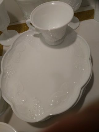 Vintage Indiana Colony Milk Glass Harvest Grape 6 Piece Place setting for 4 Plus 6