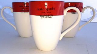 Kate Spade By Lenox Rutherford Circle Red Coffee Mugs Set/4 Nwt China Dish Tea