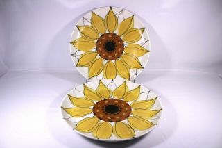 Set Of 2 Arabia Finland Sun Rose Plate Vintage Hla 9.  5 " Hand Painted Sunflower