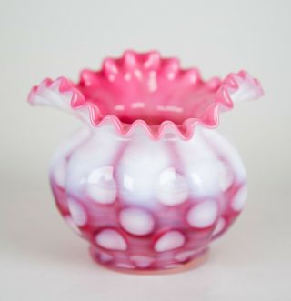 Fenton Coin Spot Dot Optic Cranberry Opalescent Triangle Vase Vintage Glass 5 "
