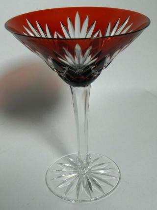 Rare Ajka Pattern Ajc43 Ruby Red Cut To Clear Bohemian Fan Martini Vt3144