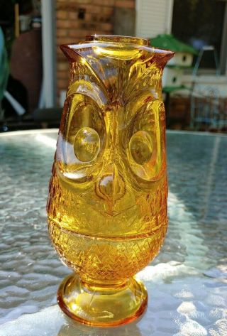 Viking Art Glass Amber Cut Owl Glimmer Fairy Tea Lamp 7inches Tall