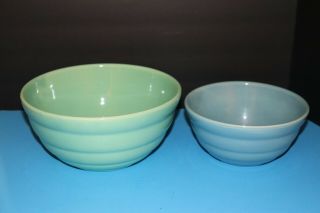Vintage Bauer Beehive Ring Mixing Bowls; Green 12 And Blue 24