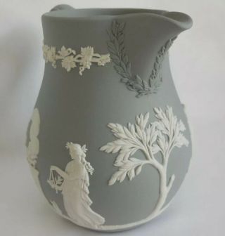 Vintage Rare Wedgwood Grey / Gray And White On Gray Jasperware Large Jug/pitcher