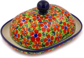 Polish Pottery Butter Dish 8¼in Magnificent Red