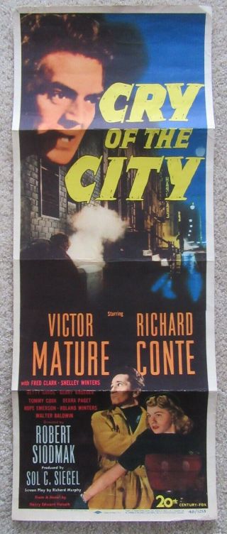 Cry Of The City 1948 Insrt Movie Poster Fld Victor Mature Ex