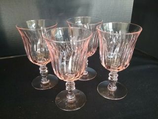 Gorham Gentry Pink Swirl Glass Set Of Four Water Goblets 6 5/8 " Euc