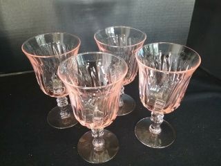 GORHAM Gentry Pink Swirl Glass Set of Four Water Goblets 6 5/8 