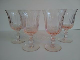 Four Gorham Gentry Pink Swirled Glass Water Goblets