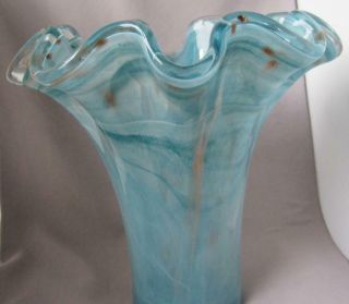 Large Hand Made Murano Teal Green Art Glass Vase Tammaro Made In Italy No 102