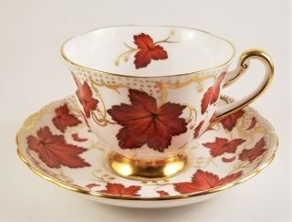 Royal Chelsea Wedgwood Group Hand Painted Red Maple Leaf & Gold Tea Cup & Saucer