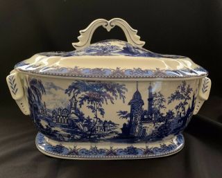Blue Willow Ironstone Large Delft Blue/white Covered Dish