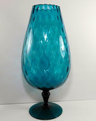 Mcm Vintage Empoli Italian Art Glass Hand Blown Tall Optic Tealgreen Goblet/vase