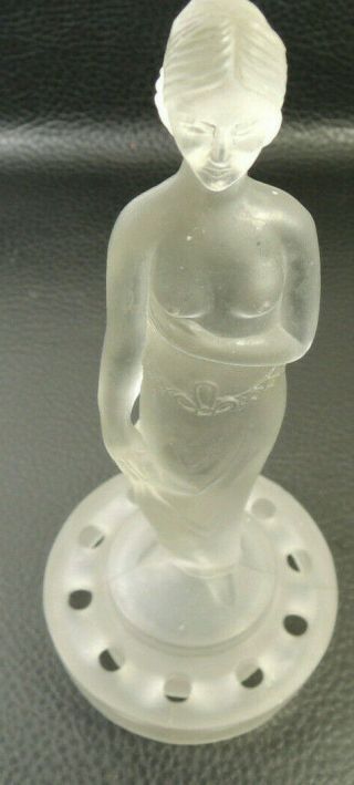Art Deco Semi Nude Lady Frosted Glass Flower Frog.  Centrepiece
