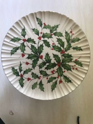 Lenox China Holiday Pattern Pedestal Footed Cake Plate—holly—new
