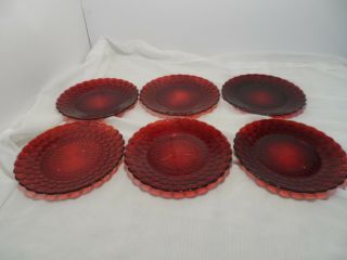 Vtg Anchor Hocking Bubble Ruby Red Dinner Plates 9 3/8 " Set Of 6