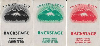 Grateful Dead Chicago Back Stage Pass Set Of 3 1980 Jerry Garcia Authentic