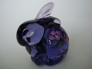 Fenton Bunny With Hand Painted Flowers On Pruple