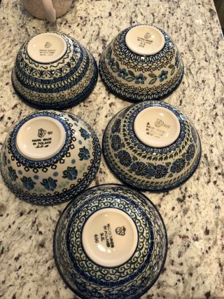 Polish Pottery Stoneware Unikat Dessert Style Bowls - Set of 5 8