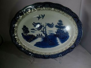 Royal Doulton Booths Real Old Willow 14 " Oval Serving Platter Blue White Gold