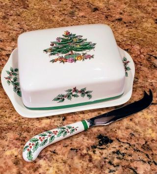 Spode Christmas Tree Butter Dish 3 Piece Dish And Cover S3324 - V England