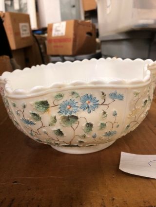 Eapg Antique Milk Glass Tree Of Life Bowl Challinor & Taylor
