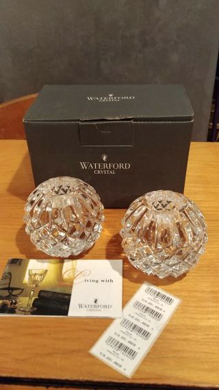 2 Waterford Crystal Round Faceted Ball Candlestick Candle Taper Holders 2.  5 "