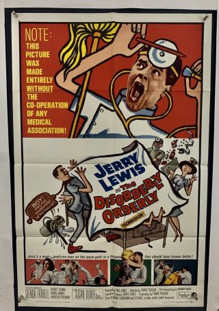 Disorderly Orderly Movie Poster (fine, ) One Sheet 1965 Folded Jerry Lewis 4311