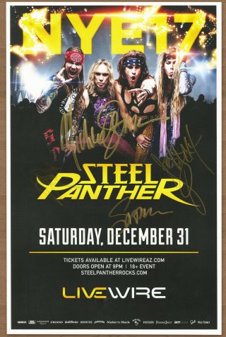 Steel Panther Autographed Gig Poster Michael Starr,  Satchel,  Lexxi Foxx And Stix