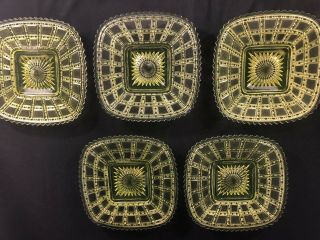 Imperial Glass Depression Vaseline Beaded Block 8” Plates (5) Vintage 1920 - 30s 4