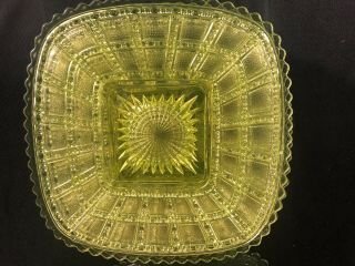Imperial Glass Depression Vaseline Beaded Block 8” Plates (5) Vintage 1920 - 30s 7
