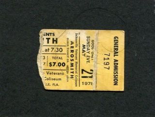 1978 Aerosmith Concert Ticket Stub Jacksonville Fl Draw The Line Tour